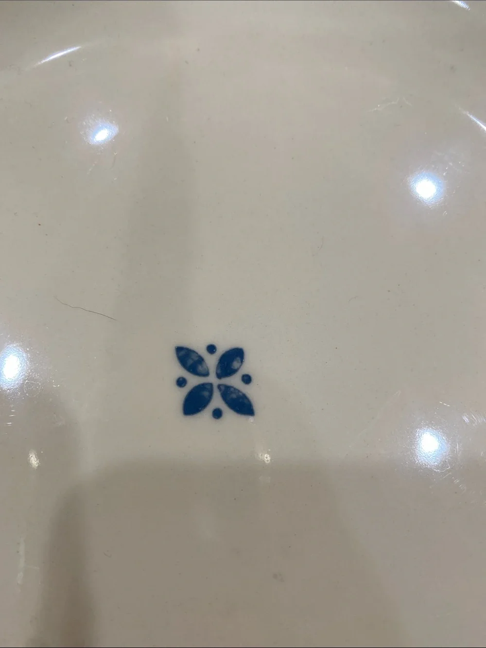 Longaberger Cream Serving Bowl with Blue Rim and Motif